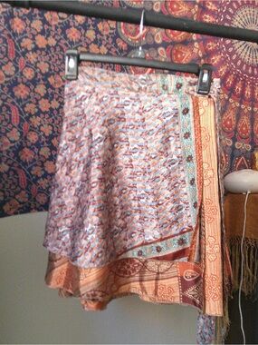 Asymmetrical Hippie Wrap Skirt in Blue and Orange